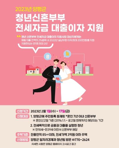 양평군, 청년신혼 전세 대출이자 연 200만원 지원