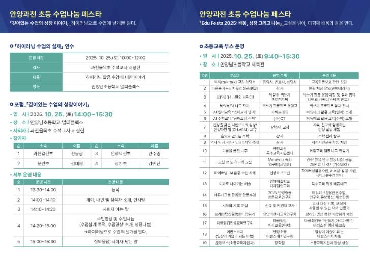 안양과천교육지원청 'Edu Festa 2025: 배움, 성장 그리고 나눔' 초등 깊이있는 수업 포럼 및 통합 에듀-페스타 운영